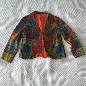 Fall Cropped Vintage Patchwork Jacket, XS Petite